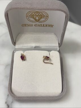 Gallery 14K Gold Pink Ruby and Diamond Accent Stud Earrings - child size